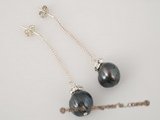 spe180 sterling silver and 9.5-10.5mm black whorl potato pearl dangle earrings