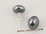 spe186 sterling silver solid stud earring with 12-12.5mm black bread pearl on sale