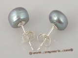 spe192 Sterling silver Grey freshwater bread pearl stud earring,8-8.5mm
