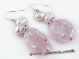 spe197 Pink baroque crystal and pearl dangle pearl earrings with 925silver ear hook