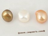 spe211 Sterling silver 13-14mm coffee double shiny cultured baroque pearl stud earring