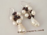 spe213 wholesale 9-10mm baroque pearl with garnet beads dangle earrings