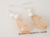 spe218 Orange baroque crystal and pearl dangle pearl earrings with 925silver ear hook