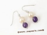 spe219 white potato pearl and amethyst dangle earrings with sterling silver hook