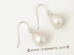 spe220 sterling silver 7-8mm white oval drop pearl sterling dangle earrings