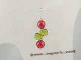 spe231 Sterling silver dangle earrings with wine red whorl pearl and crystal beads