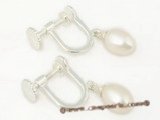 spe242 Sterling screwback white teardrop pearl clip earrings for  non-pierce ears