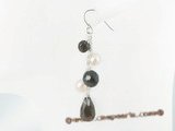 spe255 sterling silver smoking quartze and potato pearl Pierced dangle earrings