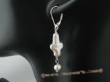 spe265 Sterling silver lever back dangle earring with white cross keshi pearl