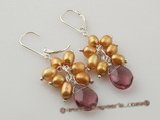spe266 Delightful champagne rice pearl and crystal lever back dangle earrings
