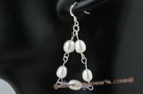 spe285 charming 925silver pearl & Austria crystal hook earring in triangle design