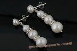 spe299 Lustrous Gradual white freshwater round pearl stud earring in 925silver