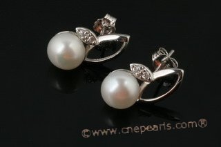 Natural White Akoya Freshwater Pearl 925 Silver Stud Earrings – Real Pearl, Screw Back