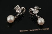 spe334 Drop Cultured Pearl and Zircon Dolphin 925Silver Stud Earrings