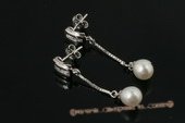 spe340 Sterling Silver Freshwater Drop Pearl and Zircon Stud Earrings