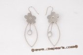 spe346 925Silver 6-7mm grey Tear Drop Pearl Dangle Earrings