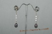 spe351 Sterling Silver 6-7mm Drop Freshwater Pearl and Zircon Hook Earrings