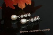 spe353 6-7mm Freshwater Drop Pearl and Zircon Stud Earrings