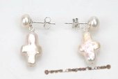 spe394 Sterling Silver Bread Pearl and Cross Pearl Dangle Stud Earrings