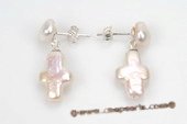 spe395 Sterling Silver Cross Keshi Pearl Dangle Stud Earrings