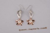 spe411 Delightful 7.5-8mm Bread Pearl 925silver Flower Dangle Earrings