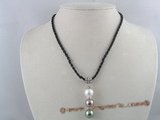 spn008 12mm multicolor shell pearl pendant necklace with black rubber cord