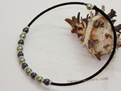 spn012 Black rubber cord & south sea shell pearl beads necklace