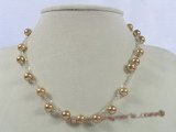 spn015 Triple strands champagne shell pearl sterling chain necklace