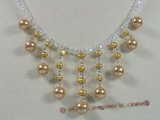 spn016 Champagne shell pearl& crystal single necklace in wholesale