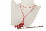 Spn038 Fashion 14mm Red Round shell pearl cord long lariat necklace