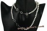 Spn041 Amethyst Crystal and White Shell Pearl Rope Necklace