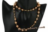 Spn044 Hand wired 28inch gold shell pearl opera necklace