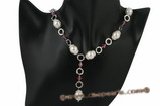 Spn045 Hand wired white shell pearl and crystal Y style necklace