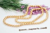 Spn054 Hand knotted 10mm Golden Round Shell Pearl Rope Necklace