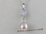 spp001 sterling silver pendant with 8-9mm purple tear-drop freshwater pearl and zircon design