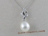 spp013 925 silver pearl pendant with 8-9mm white tear-drop pearls and zircon beads