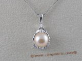 spp016 sterling silver pendant with 7-7.5mm pink bread pearls and zircon