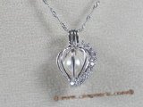 spp022 sterling 7-8mm AAA round pearl Heart with CZ pendant