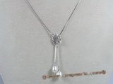 spp037  17inch sterling silver snake chain with 6*8mm ter-drop pearl drop necklace