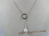 spp038  18inch sterling silver box chain Chain Lariat with 8-9mm ter-drop pearl drop necklace