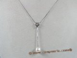 spp039  18inch sterling silver box chain Chain Lariat with 8-9mm tear-drop pearl drop necklace