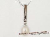 spp105 Timeless 925silver 8-9mm teardrop pearl initial pendant necklace