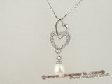 spp107 Sterling silver Double heart design pendant drop with 7-8mm oval pearl