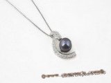 spp137 sterling silver 8-9mm freshwater pearl pendant in black clolor