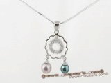 spp147 perfect freshwater round pearl Sterling silver flower pendants inlayed with zircons