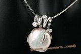 spp173 sterling silver 14-15mm coin pearl pendant necklace