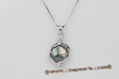 spp187 12-14mm Black Freshwater Coin Pearl 925Silver Pendant