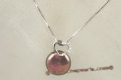 spp205 Sterling Silver 12-14mm Black Coin Pearl Pendant in Heart Shape