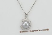 spp216 925Silver Zirconia Pendant with 10-10.5mm Grey Bread pearl