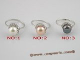 spr004 sterling silver 7.5-8mm pearl &zircon beads rings, us size 7